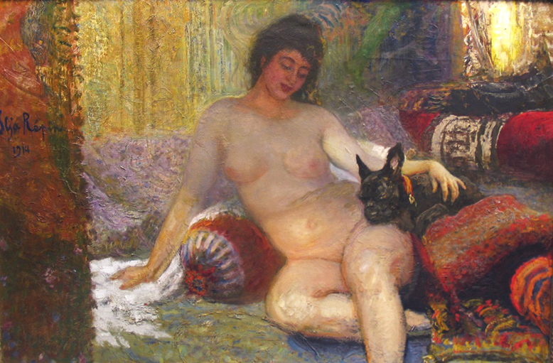 портрет мадам Алис Ривуар с собачкой на коленях